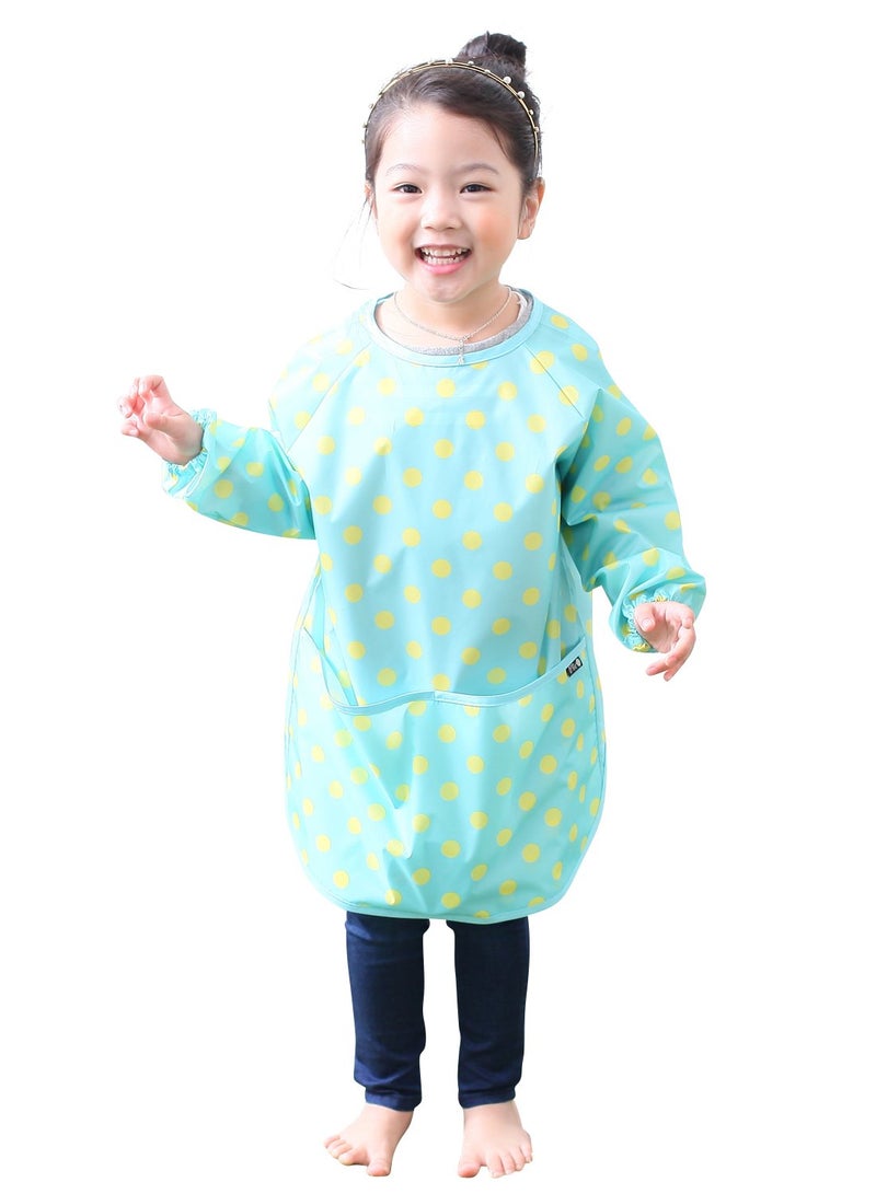 Plie Kids Painting Apron â€“ Waterproof Long Sleeve Art Smock for Toddlers & Preschoolers, Messy Play, Baking, Crafts, Cooking, Sensory Activities (Ages 1â€“10), Mint Dot (02-XXL) - Image 1